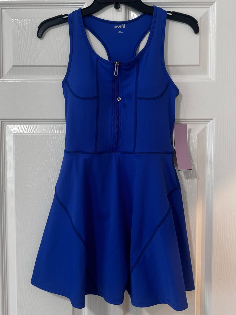 Front zip athletic tank dress royal blue feminine tennis workout active shorts